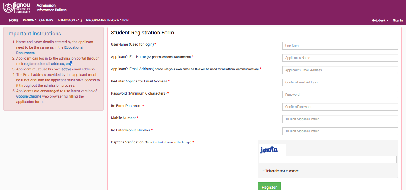 IGNOU BCom Admission
