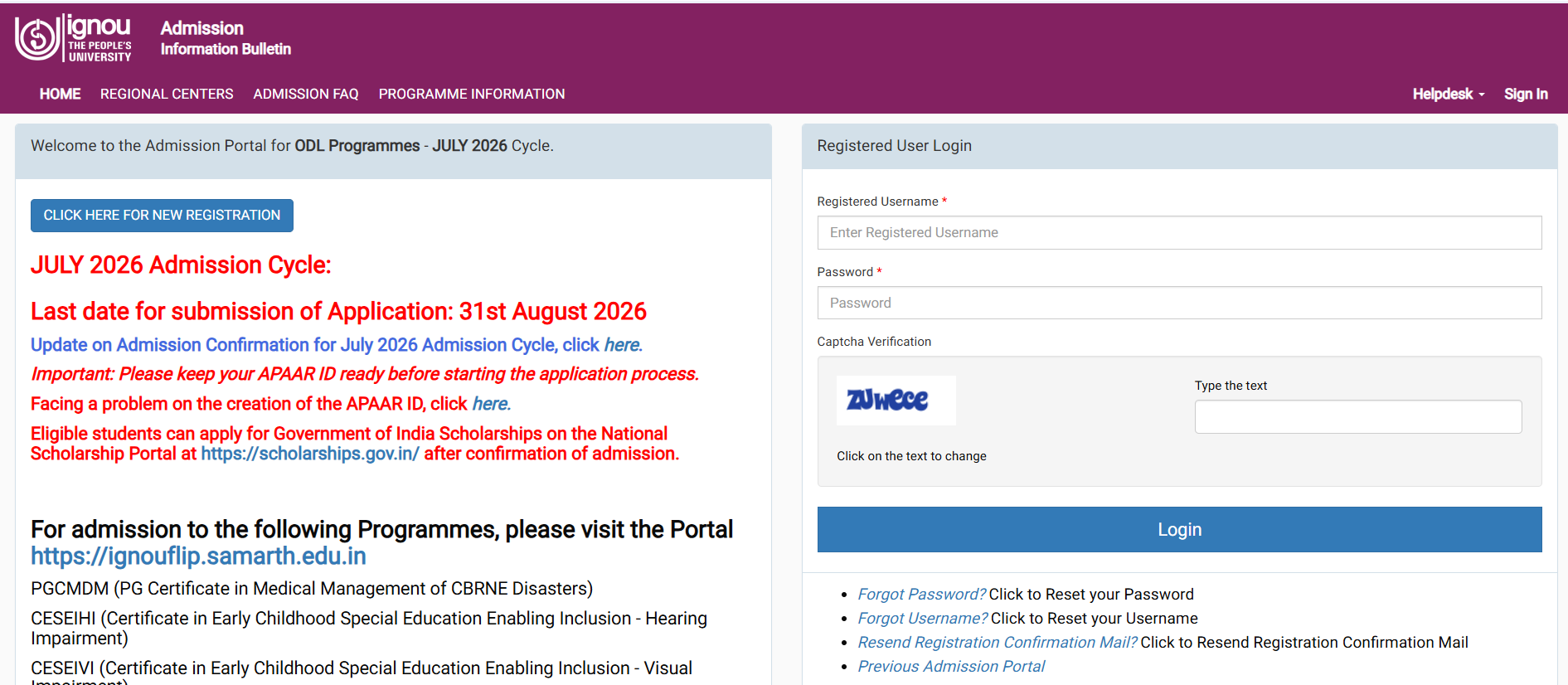 IGNOU Admission 2026 extended last date